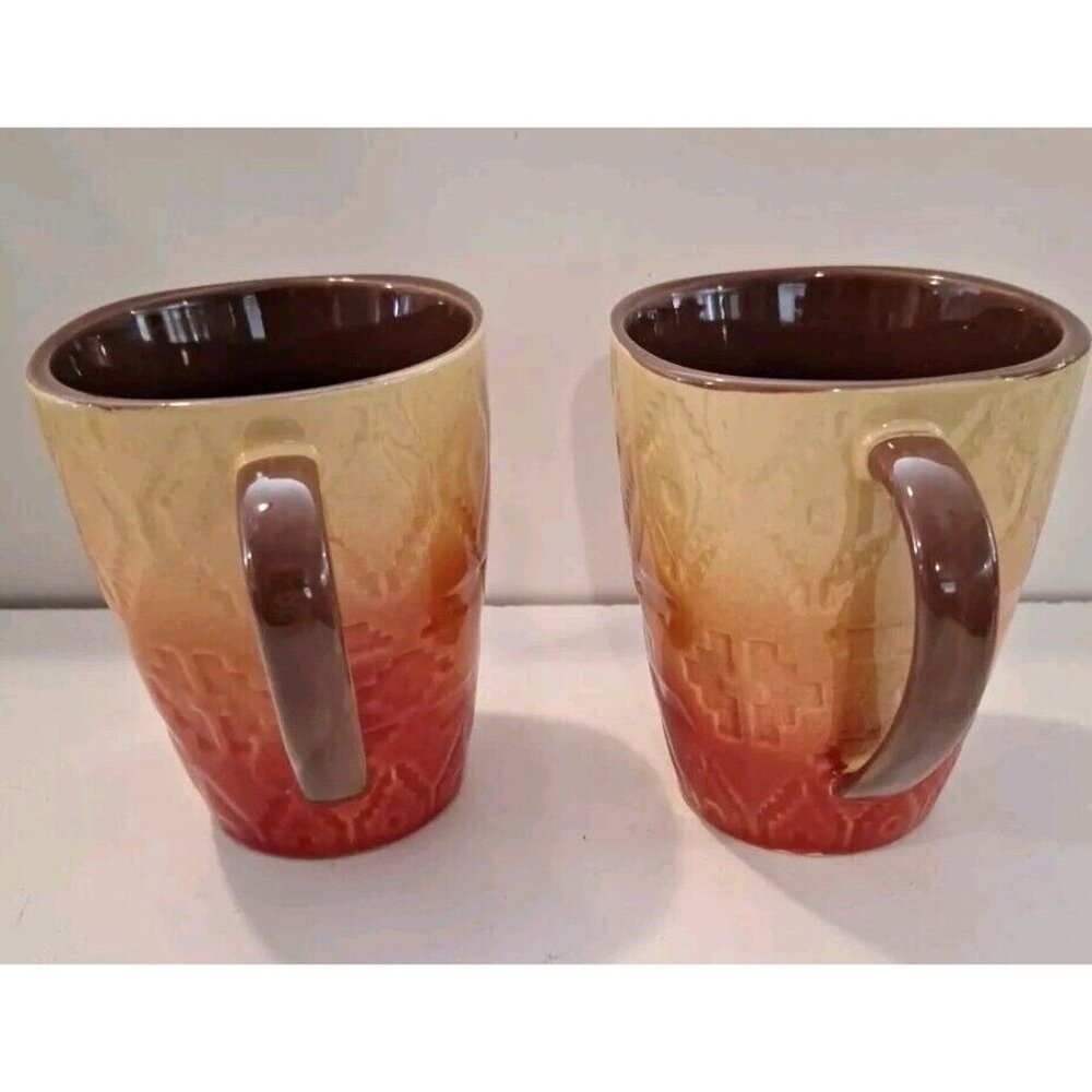 Southwest Fall Mug Red Yellow Brown Orange Ceramic Better Homes 2 Lot - Picture 10 of 14